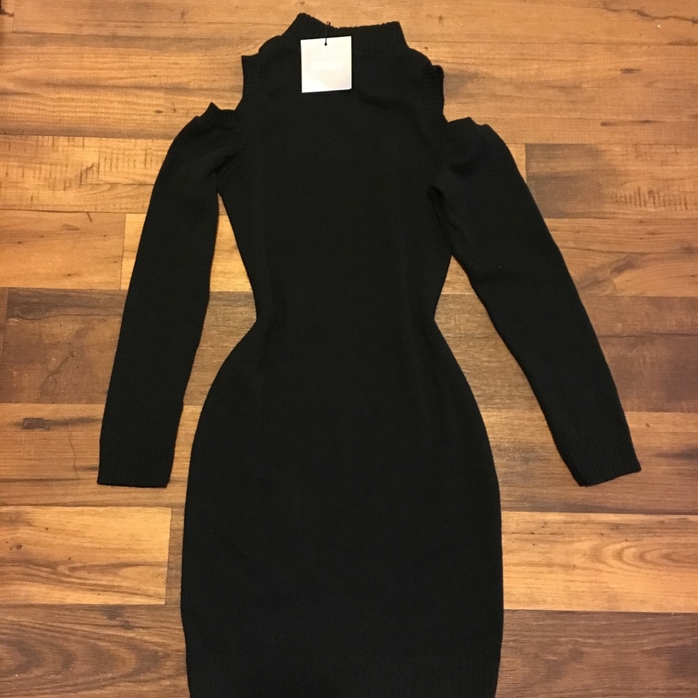Miss guided cold shoulder, mock neck sweater dress